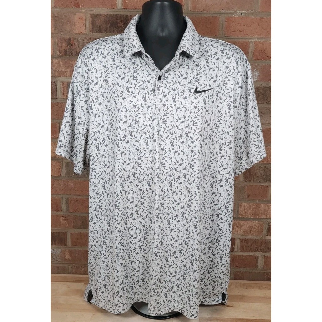 Nike Golf Confetti Camouflage White Gray Polo Shirt Mens Xl Stretch